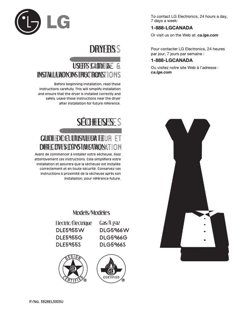 First page image of the manual for DLE5955S