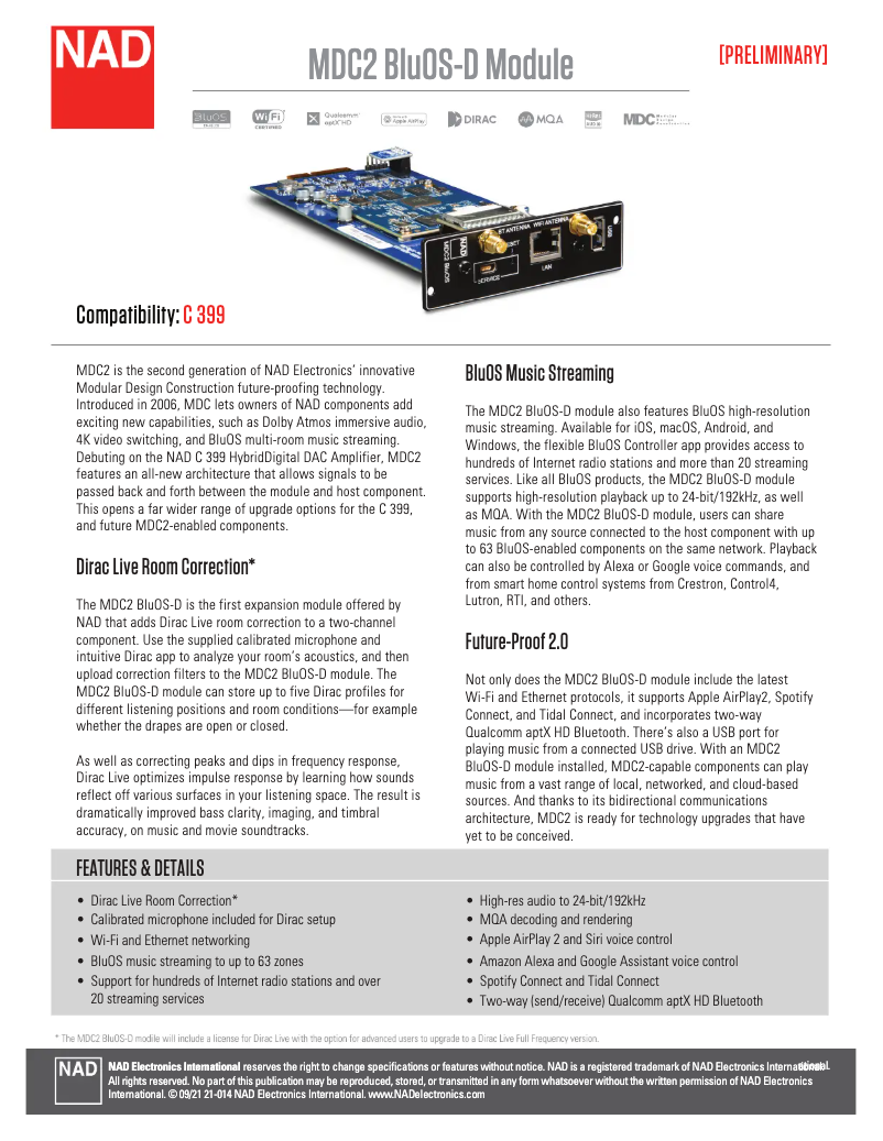 First page image of the manual for MDC2 BluOS-D