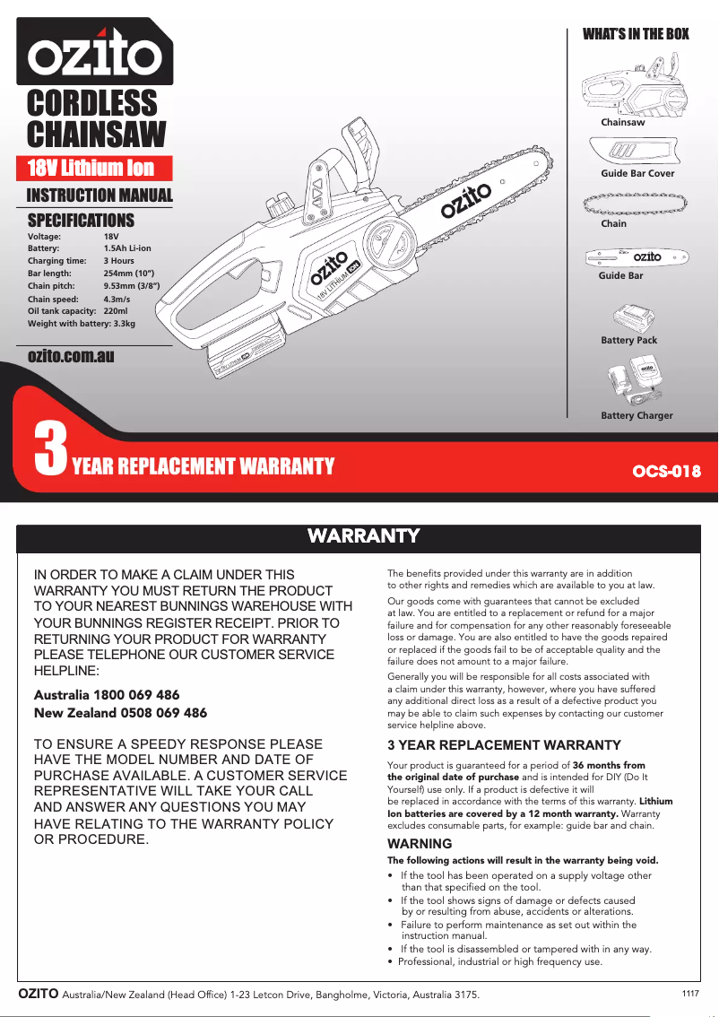 First page image of the manual for OCS-018