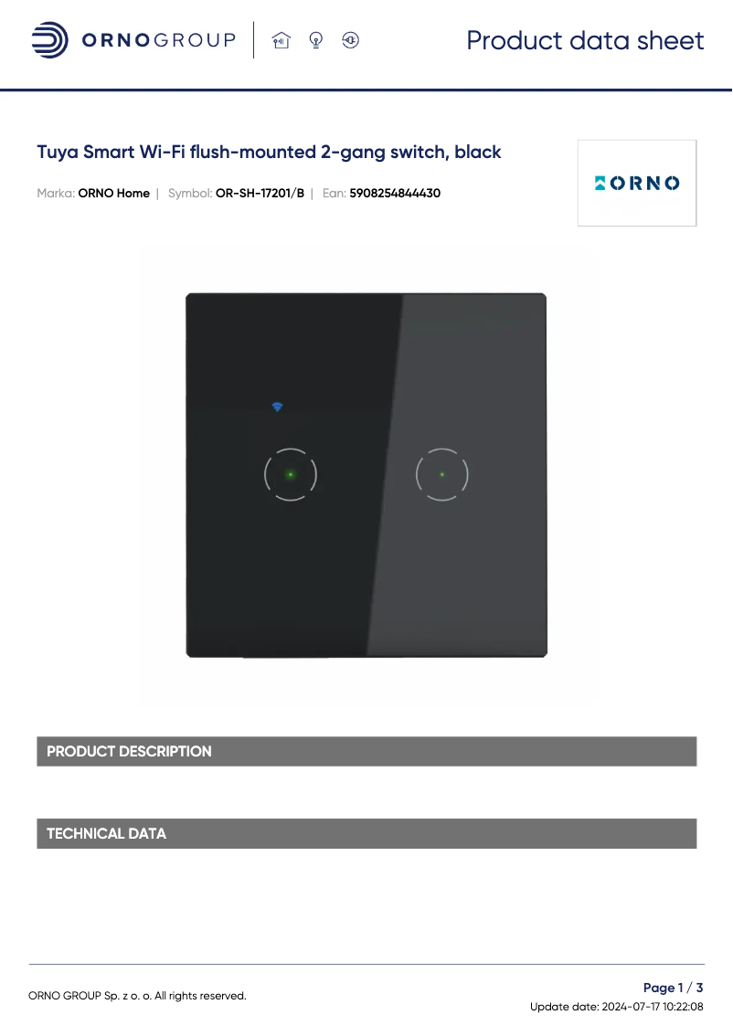 Page 1 de la notice Fiche technique ORNO OR-SH-17201
