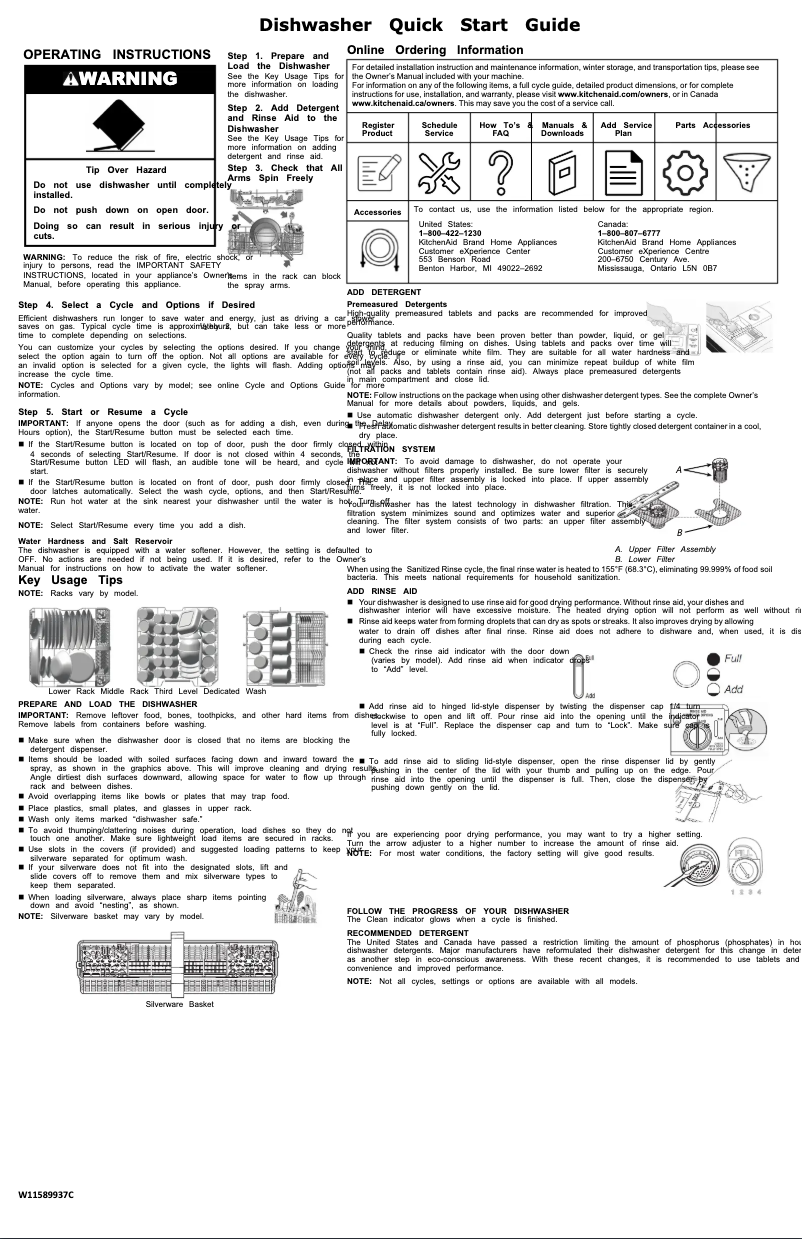 Page 1 of the manual Quick Start Guide KitchenAid KDTF924PPA