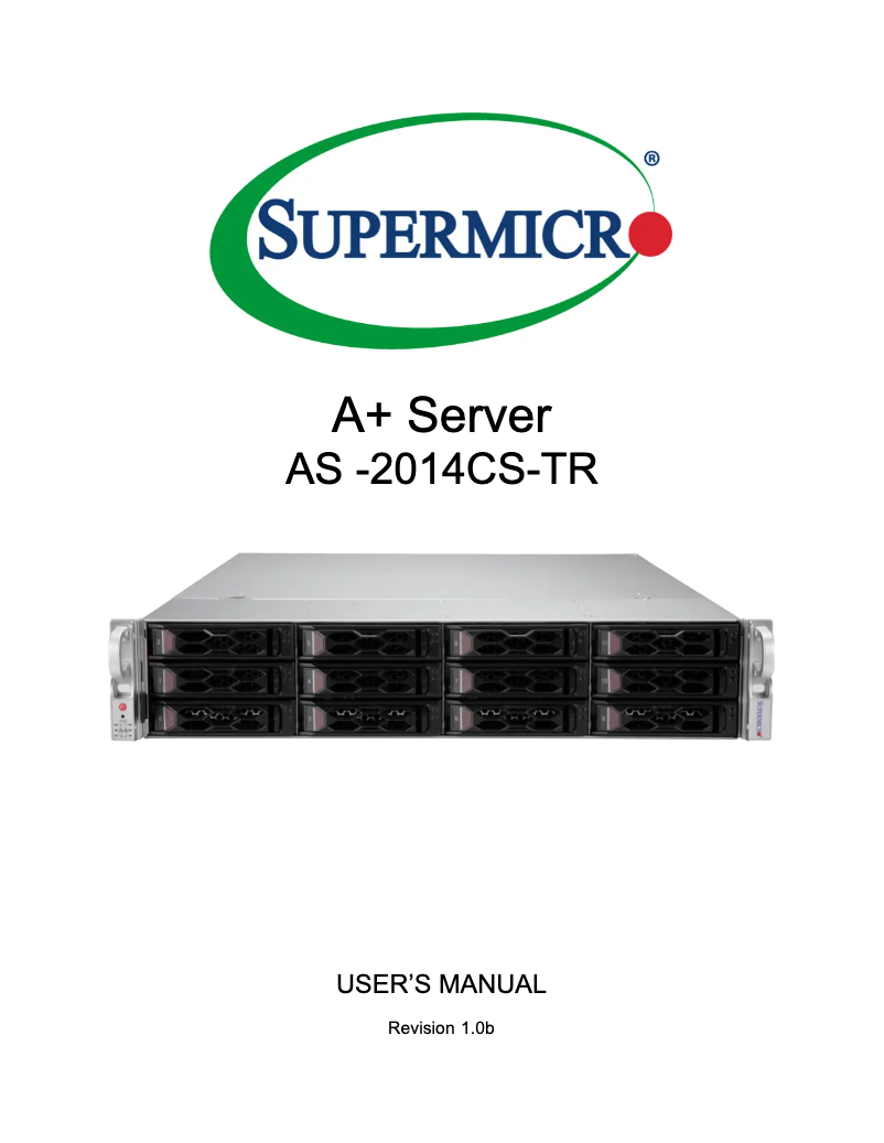 Page 1 of the manual User Manual Supermicro A+ Server 2014CS-TR