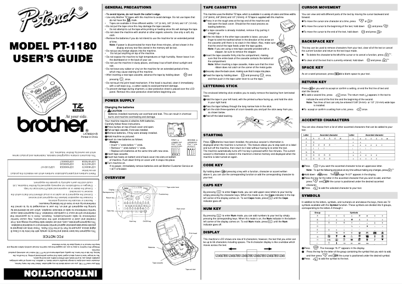 First page image of the manual for P-Touch 1180