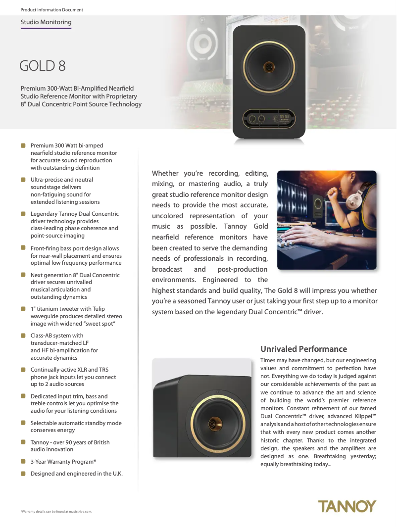 Page 1 of the manual Technical Sheet Tannoy Gold 8