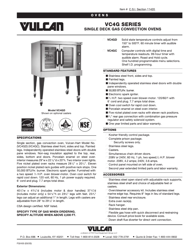 Page 1 of the manual Technical Sheet Vulcan VC4GC