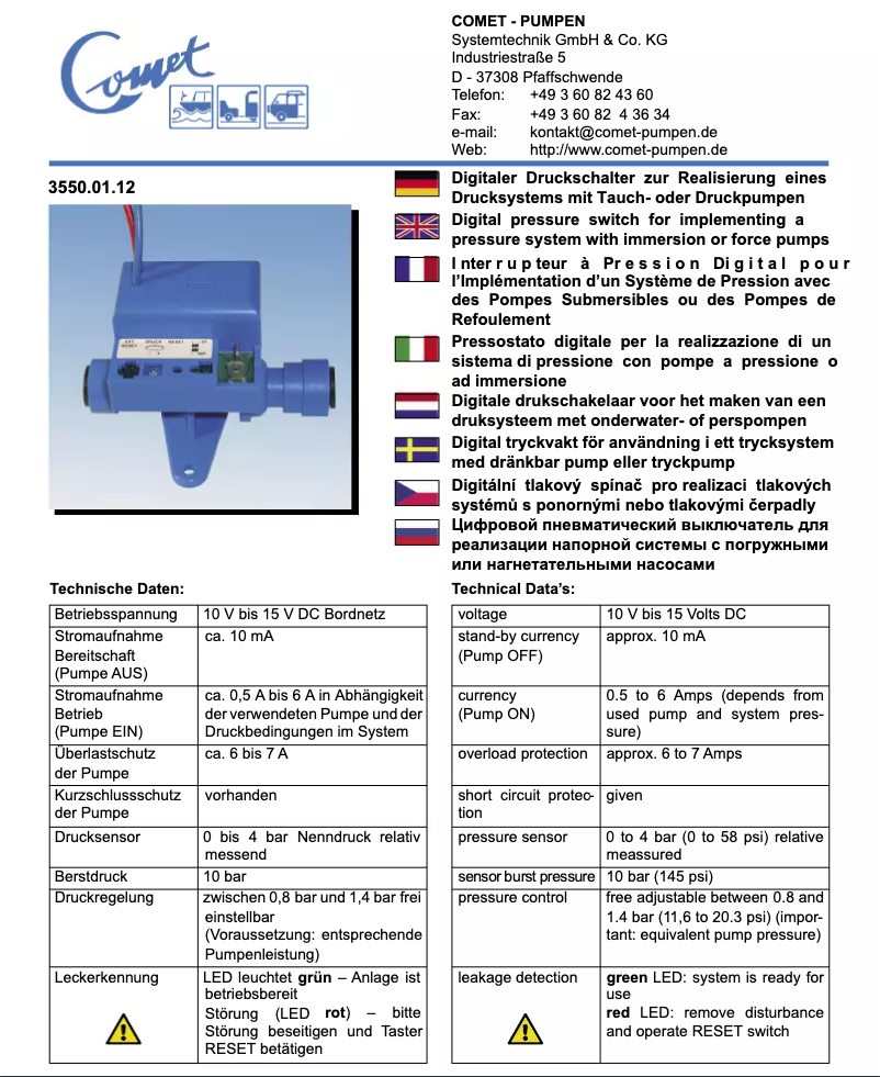 Page 1 of the manual User Manual Comet 3550.01.12
