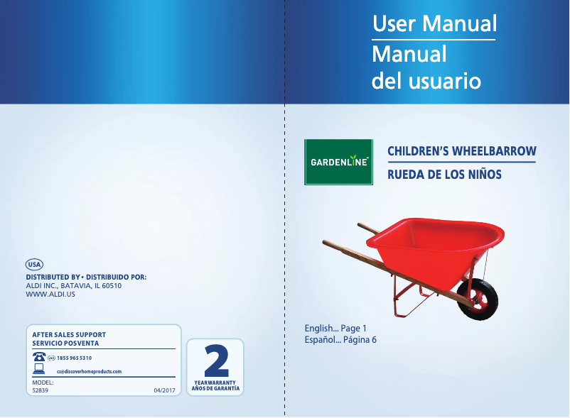 Page 1 of the manual User Manual Gardenline Children's Wheelbarrow 52839