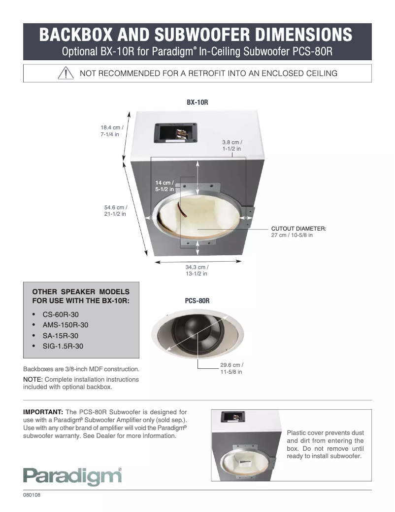 Page 1 of the manual Technical Drawing Paradigm BX-10R