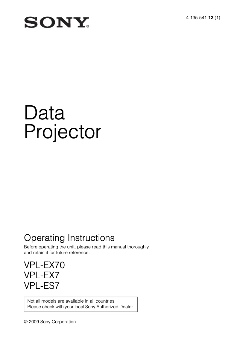 First page image of the manual for VPL-ES7