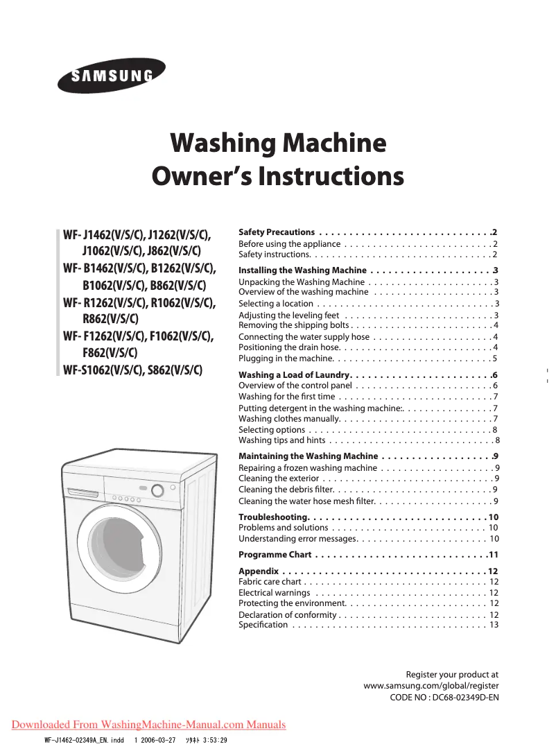 First page image of the manual for WF-J1062