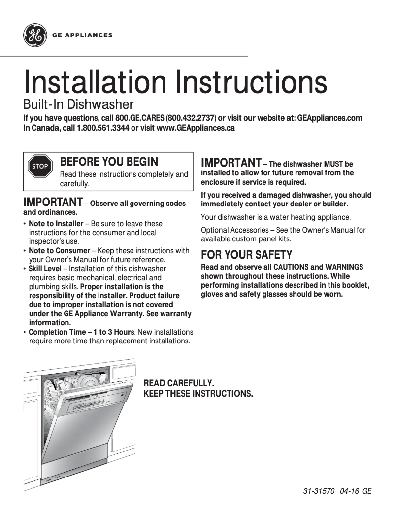 Page 1 of the manual Installation Guide GE GSD2101VBB