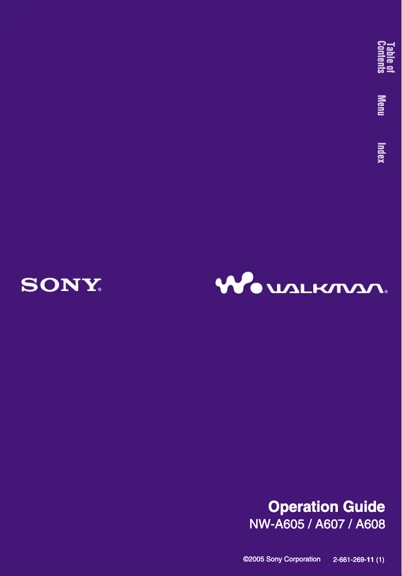 First page image of the manual for Walkman NW-A607