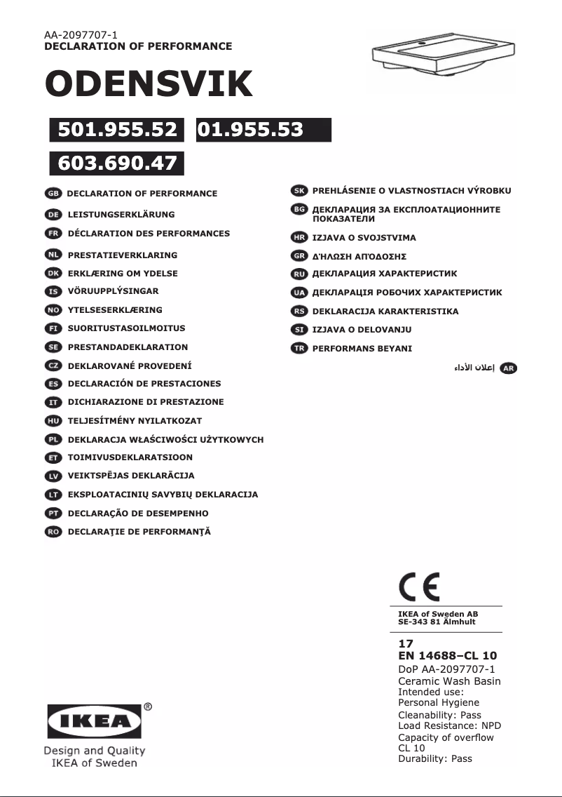 First page image of the manual for ODENSVIK