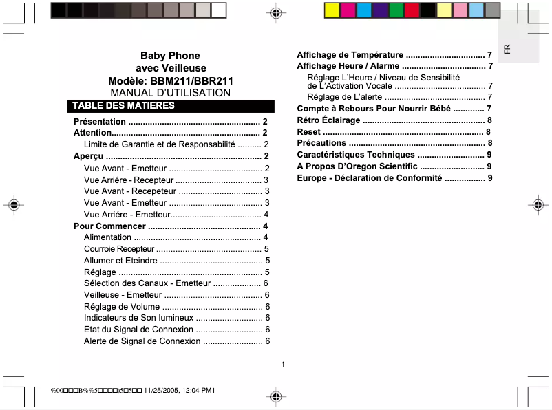 First page image of the manual for BBR211