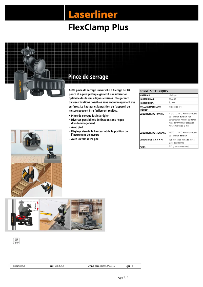 Page 1 of the manual Technical Sheet Laserliner FlexClamp Plus