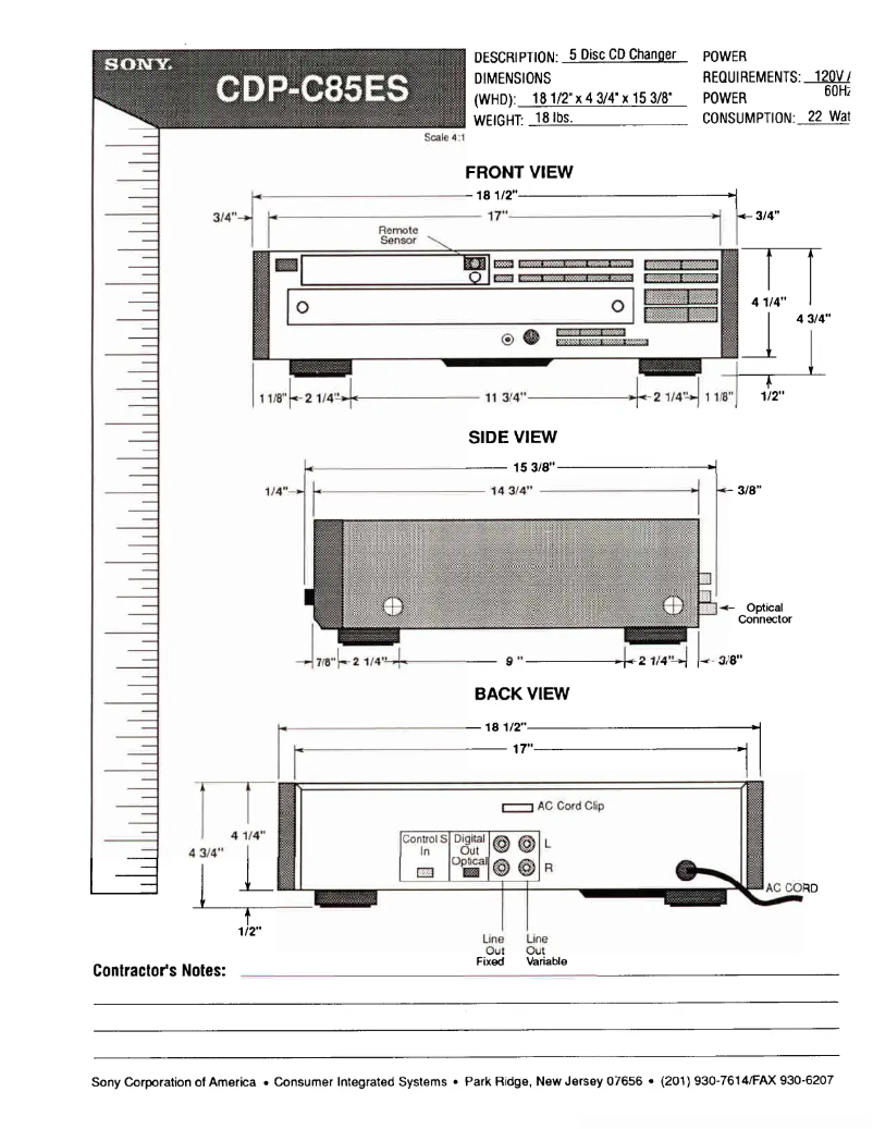 Page 1 of the manual Installation Guide Sony CDP-C85ES