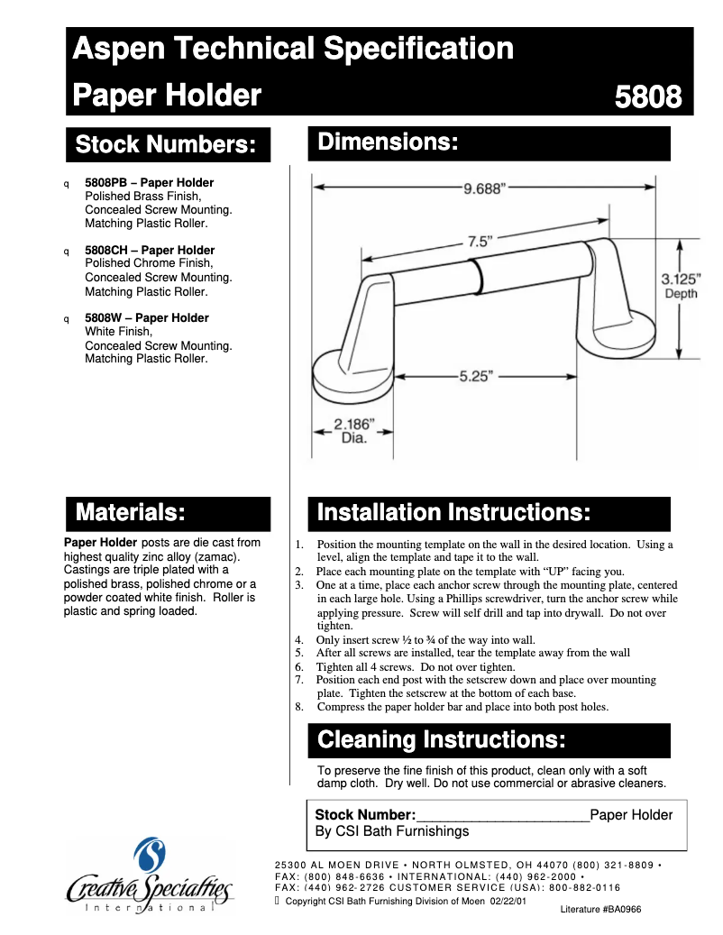 First page image of the manual for Aspen 5808CH