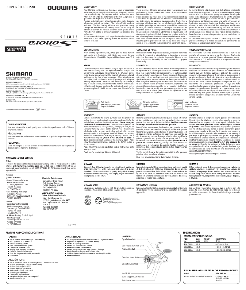 Page 1 of the manual User Manual Shimano Sonora 1500FA
