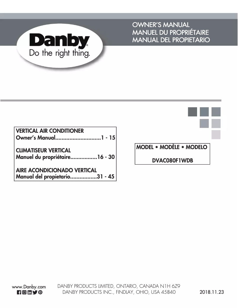 Page 1 of the manual User Manual Danby DVAC080F1WDB