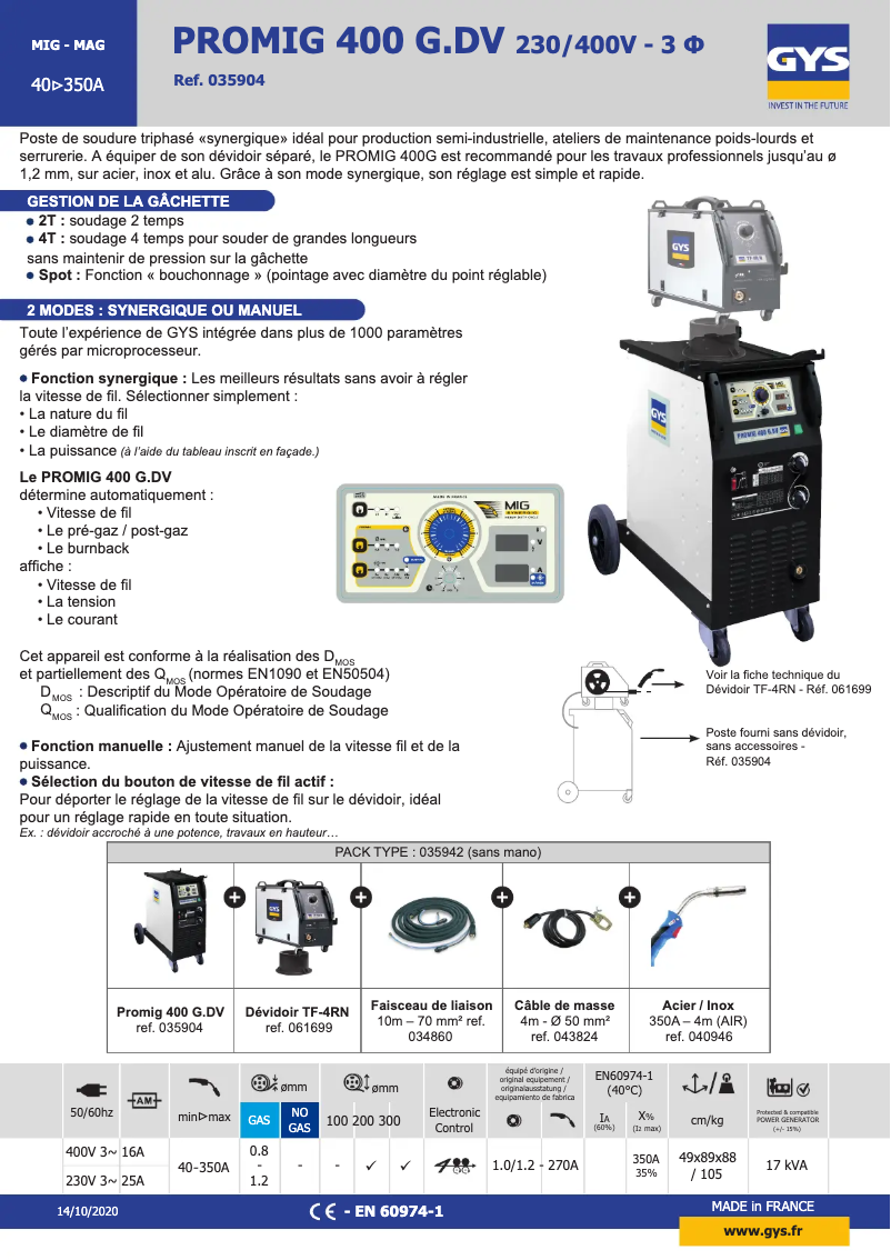 First page image of the manual for Promig 400 G DV