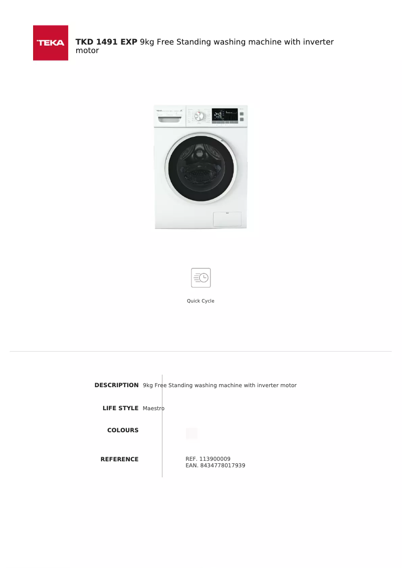 Page 1 of the manual Technical Sheet Teka TKD 1491 EXP