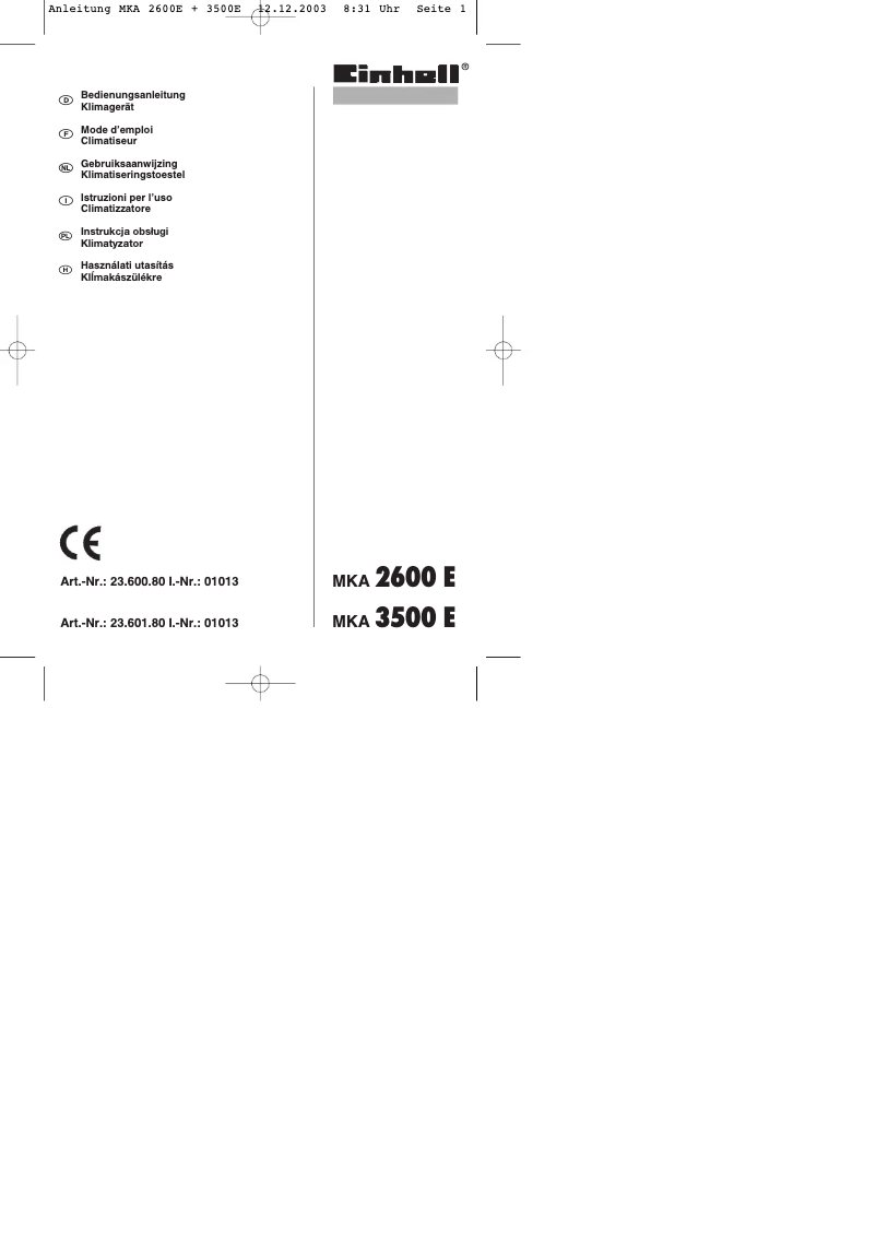 First page image of the manual for MKA 3500 E