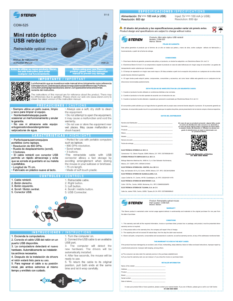 Page 1 of the manual User Manual Steren COM-525