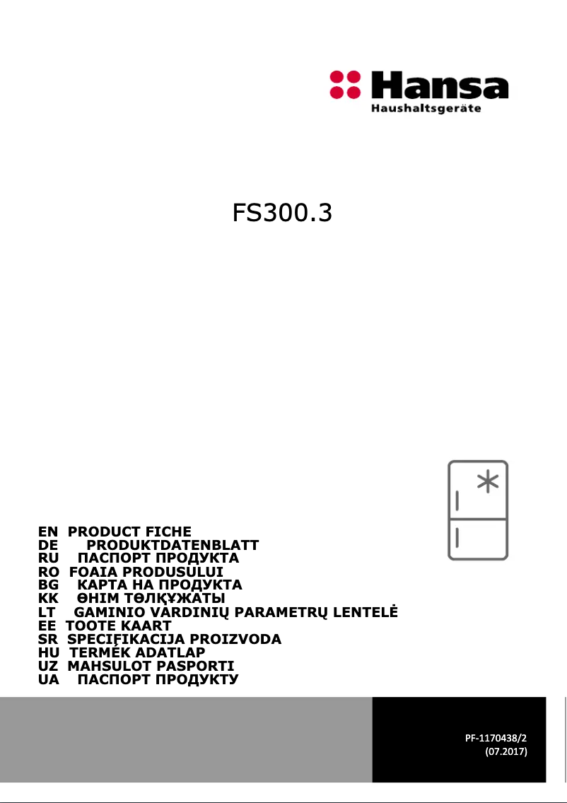 Page 1 of the manual Technical Sheet Hansa FS300.3