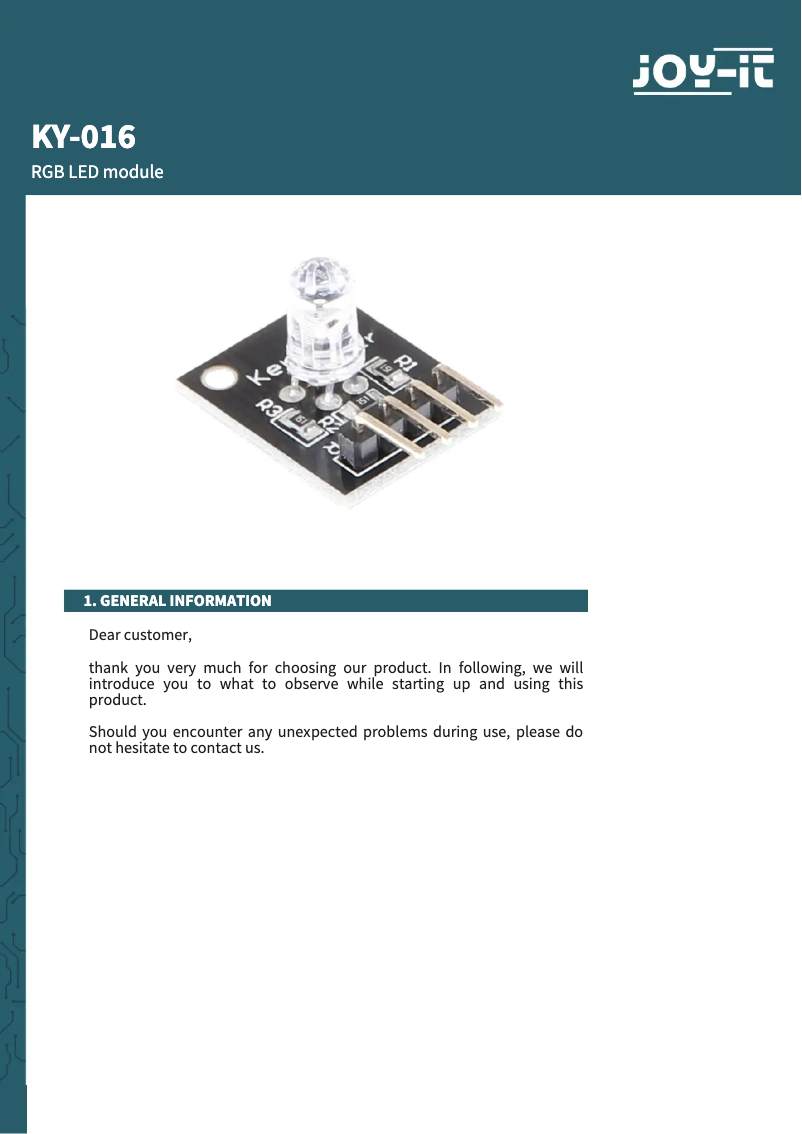 Image de la première page du manuel de l'appareil COM-KY016RGBLED