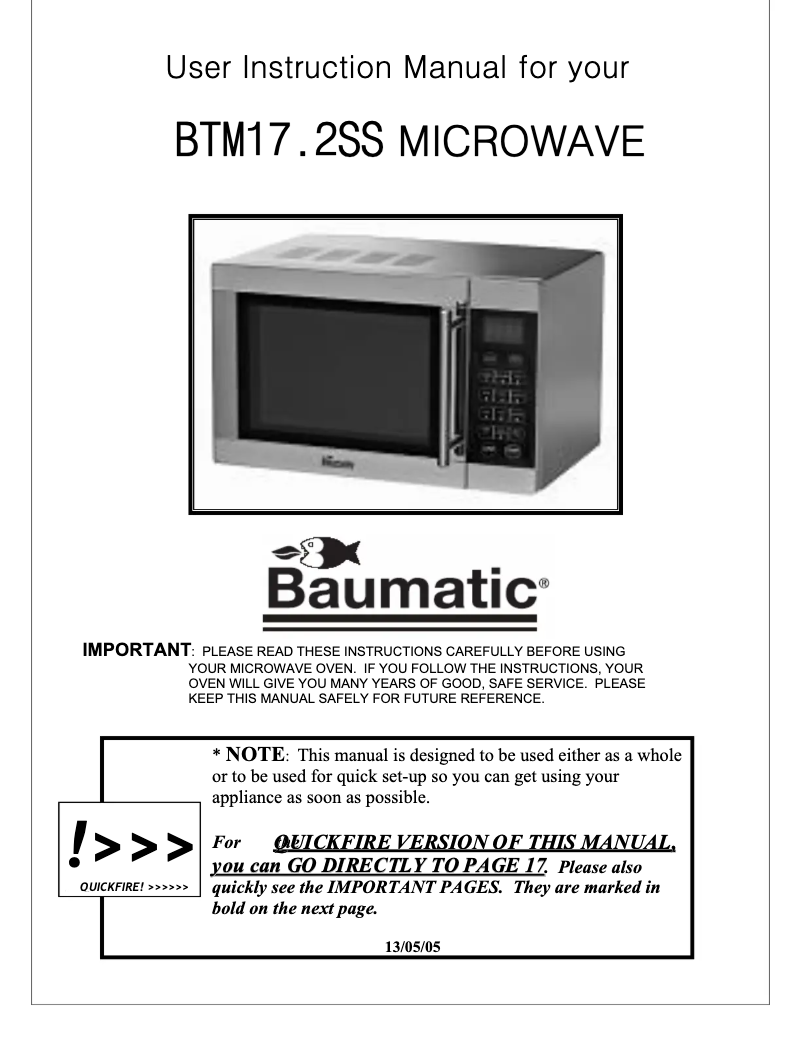 Page 1 of the manual User Manual Baumatic BTM17.2SS
