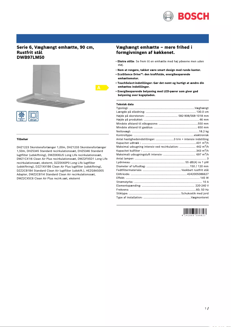 Page 1 of the manual Brochure Bosch DWB97LM50