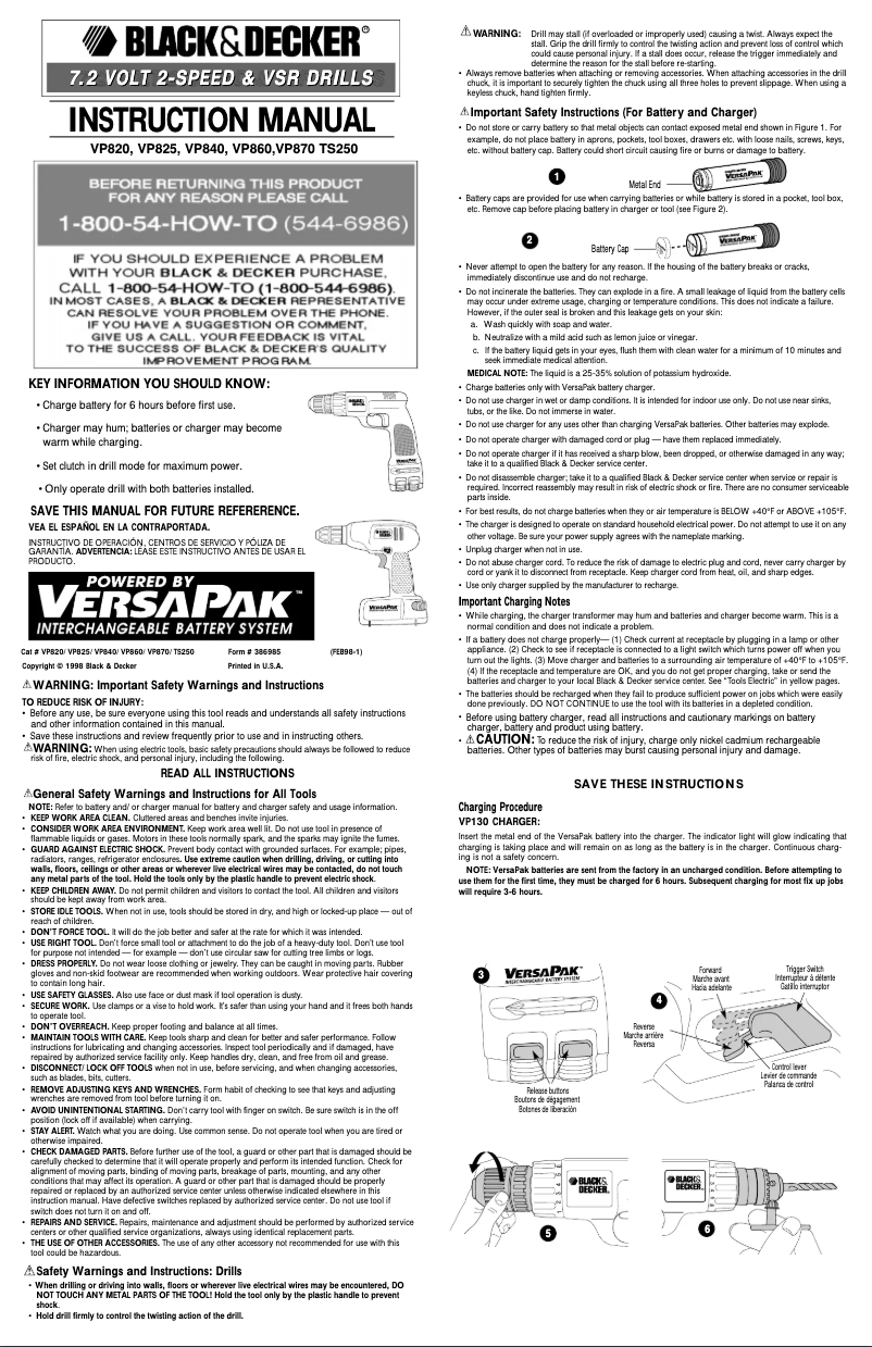 Page 1 of the manual User Manual Black & Decker VP820