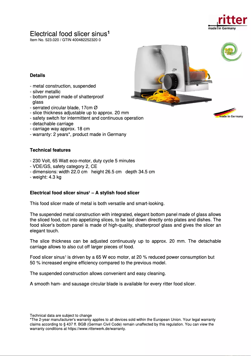 First page image of the manual for Sinus 1