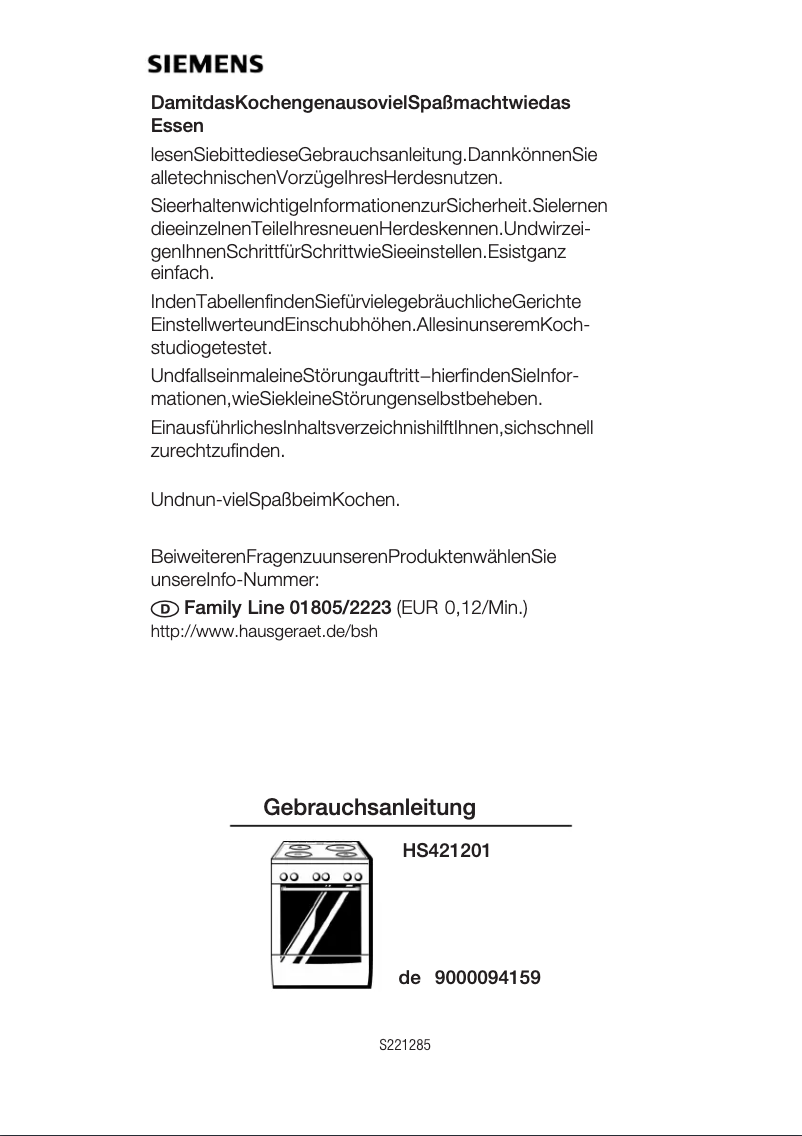 First page image of the manual for HS421201