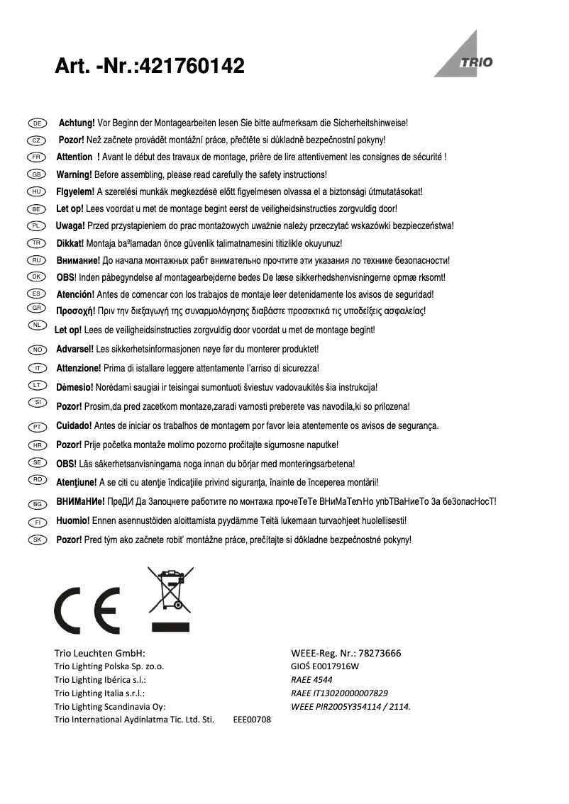 Page 1 of the manual User Manual Trio Lighting Ganges 421760142