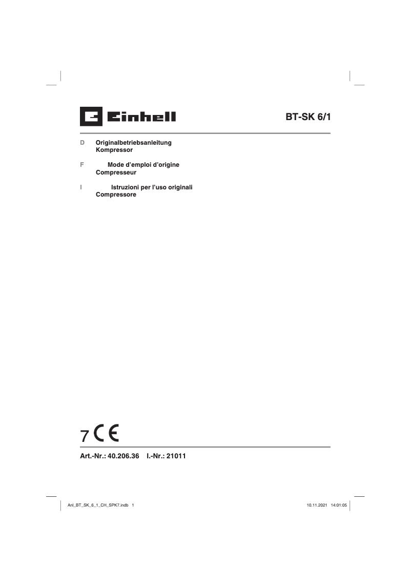 First page image of the manual for BT-SK 6/1