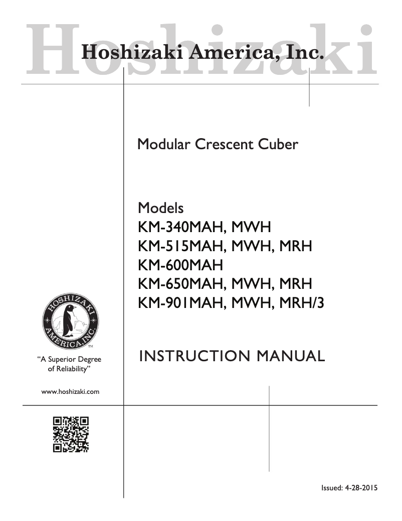 Page 1 of the manual Use and Maintenance Manual Hoshizaki KM-901MAH