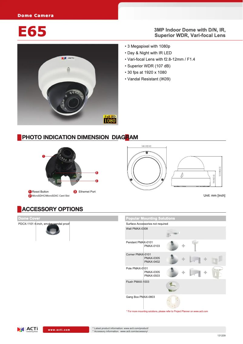 Page 1 of the manual Technical Sheet ACTi E65