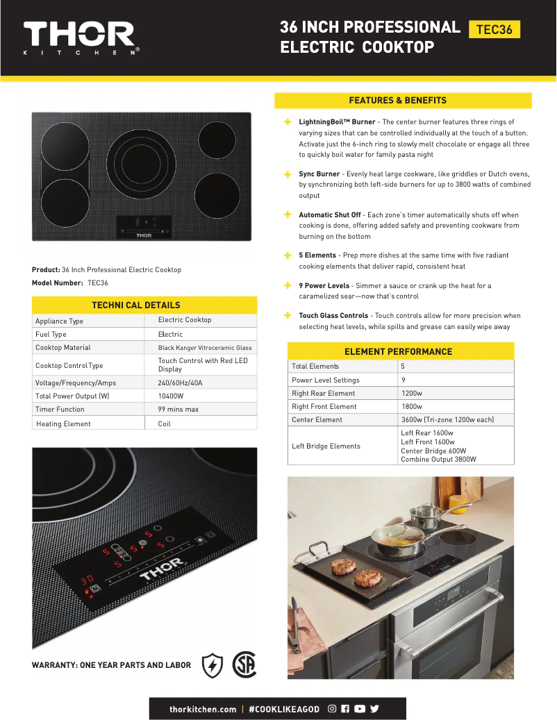 Page 1 of the manual Technical Sheet Thor TEC36