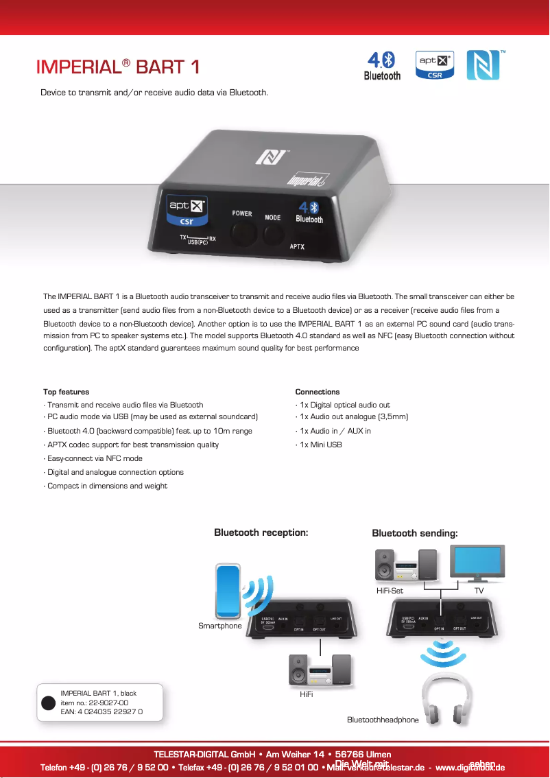 First page image of the manual for Bart 1
