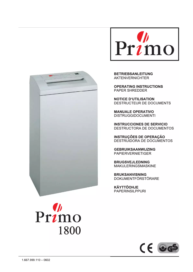 Page 1 of the manual User Manual Primo 1800 Office