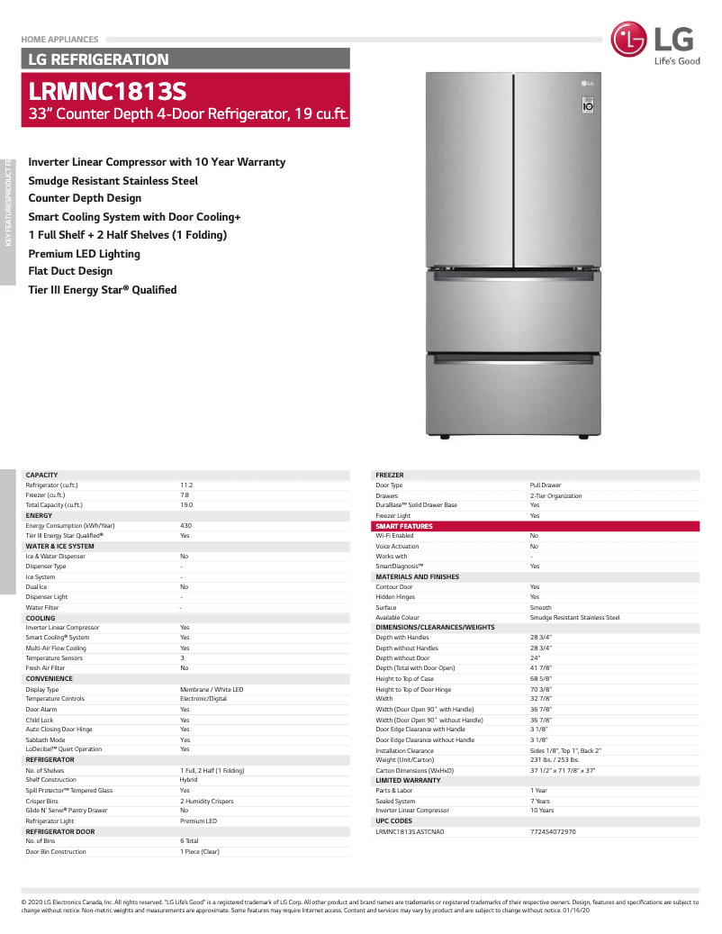 Page 1 of the manual Technical Sheet LG LRMNC1813S