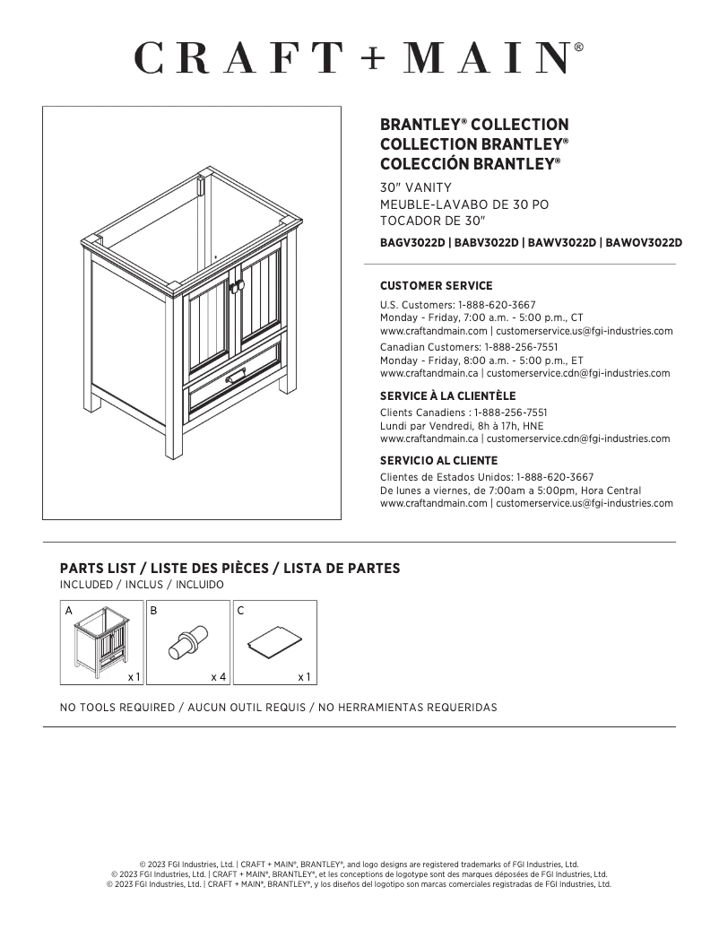 First page image of the manual for Brantley BAGVT3122D-QCB