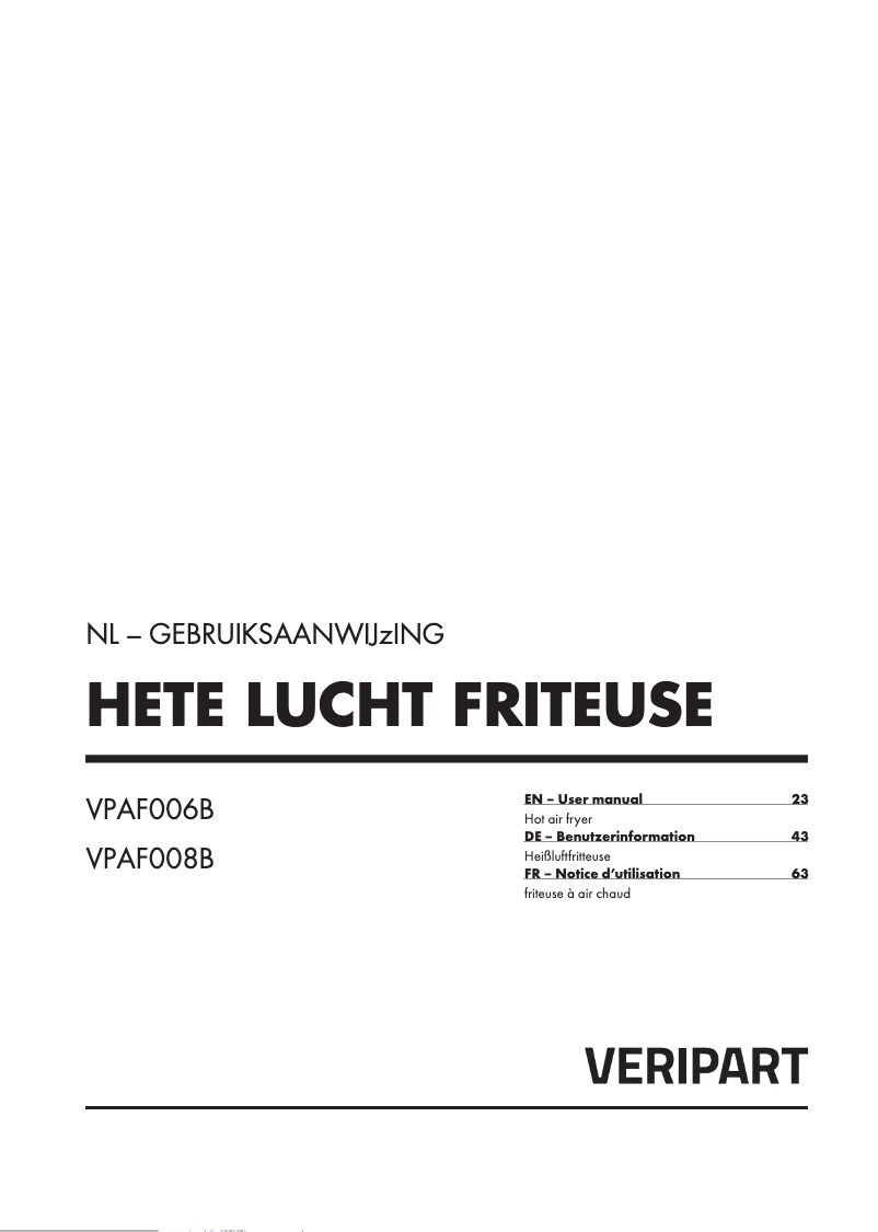 Page 1 of the manual User Manual Veripart VPAF008B