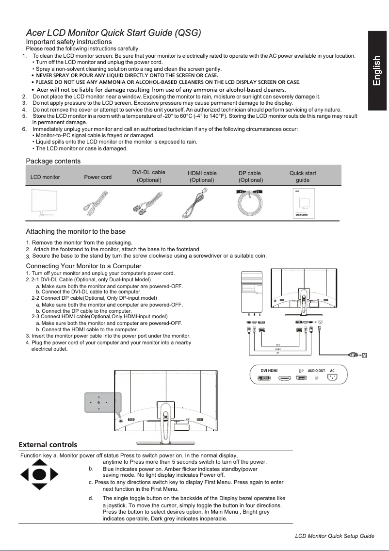 Page 1 of the manual Quick Start Guide Acer ED323QURA