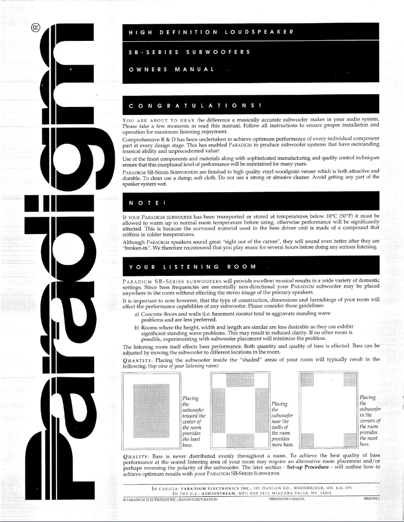 Page 1 of the manual User Manual Paradigm SB-120