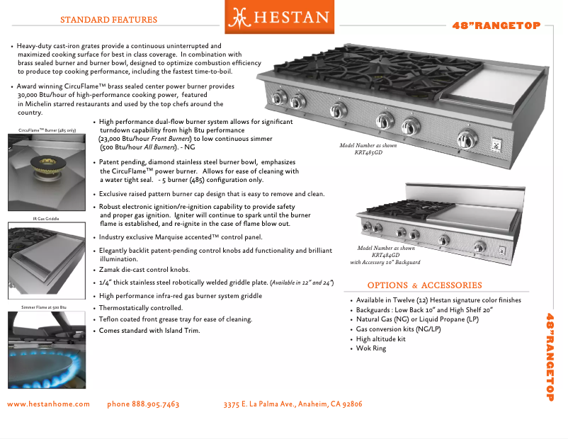 Page 1 of the manual Technical Sheet Hestan KRT485GD-NG