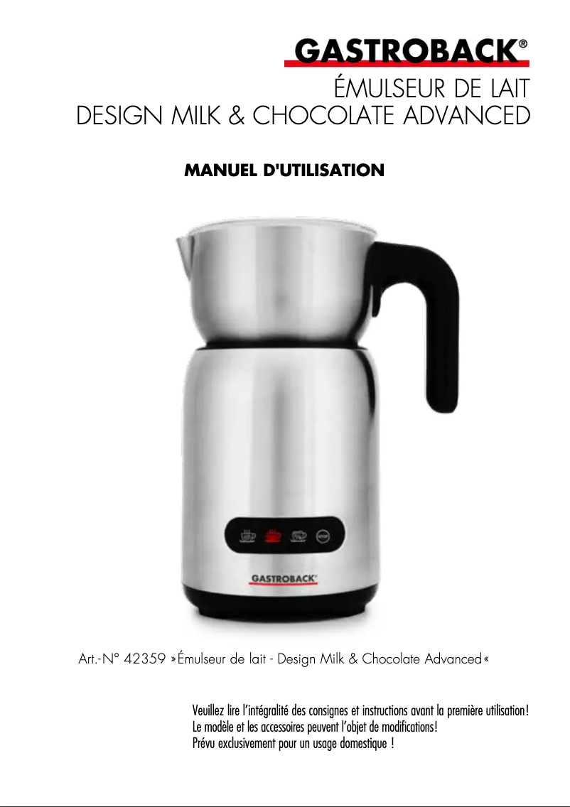 First page image of the manual for Design Milk & Chocolate Advanced 42359
