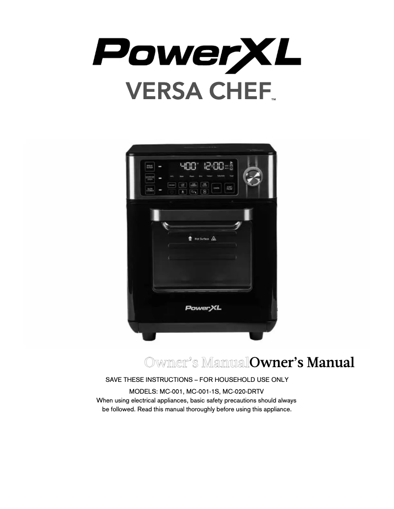 First page image of the manual for Versa Chef  MC-001-1S