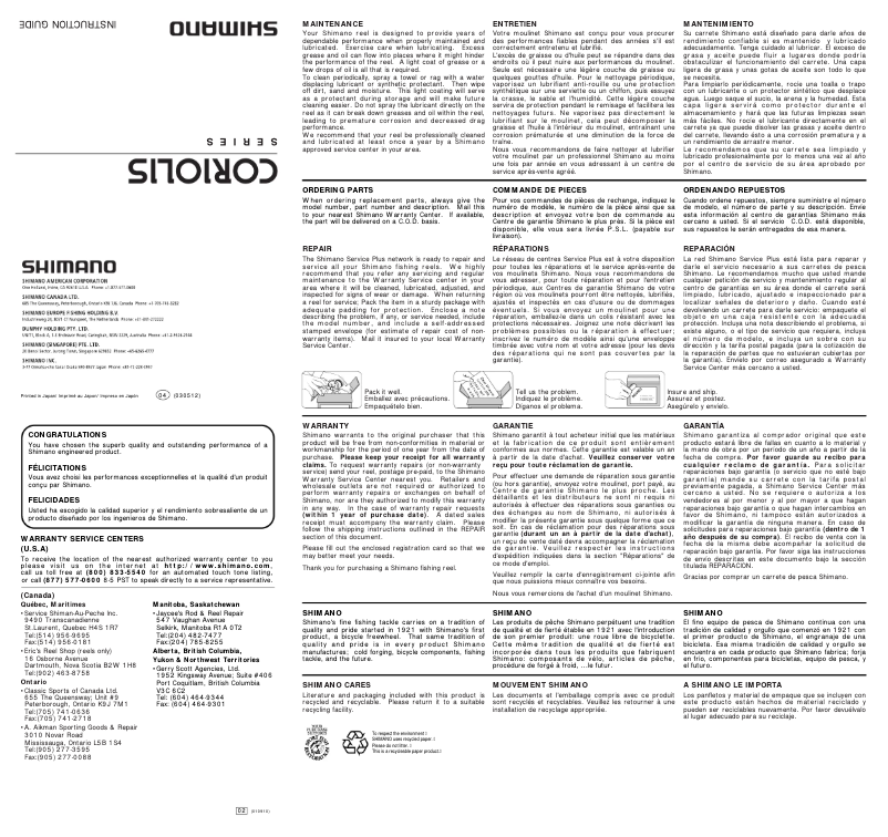 Page 1 of the manual User Manual Shimano Coriolis 100E